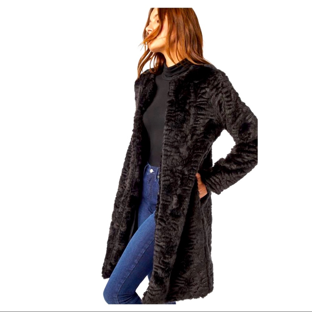 Black Faux Fur Coat - S